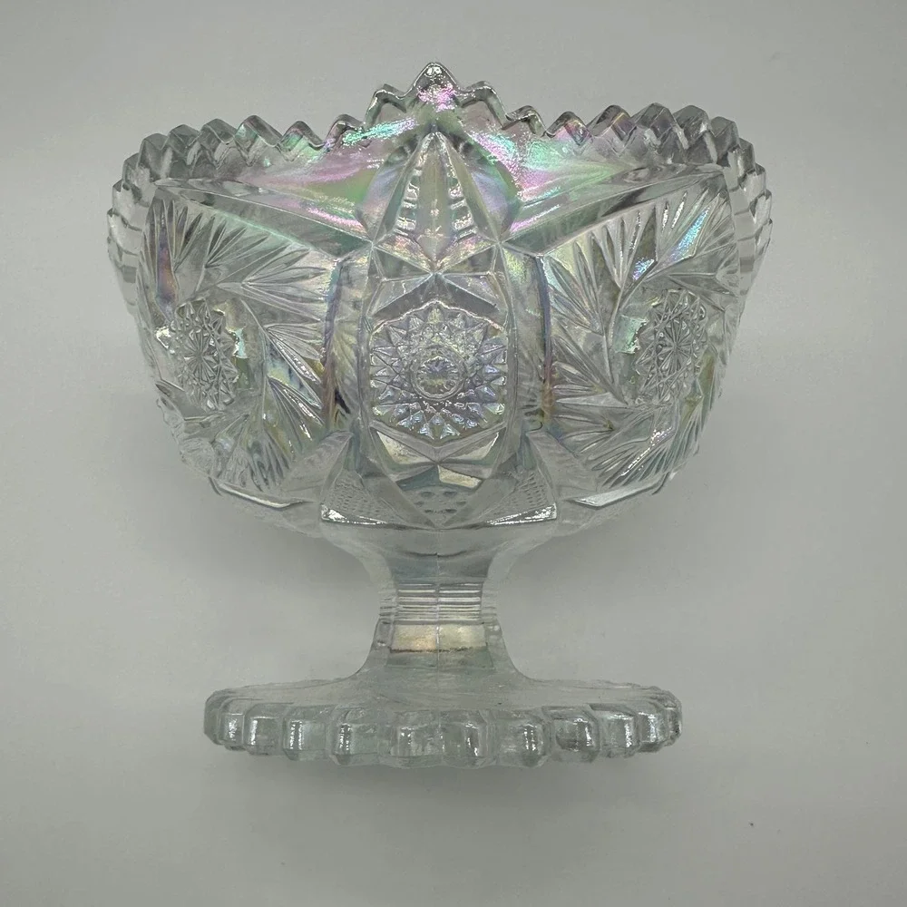 Vintage L.E. Smith Carnival Glass Footed Bowl Iridescent Pinwheel Star Pattern